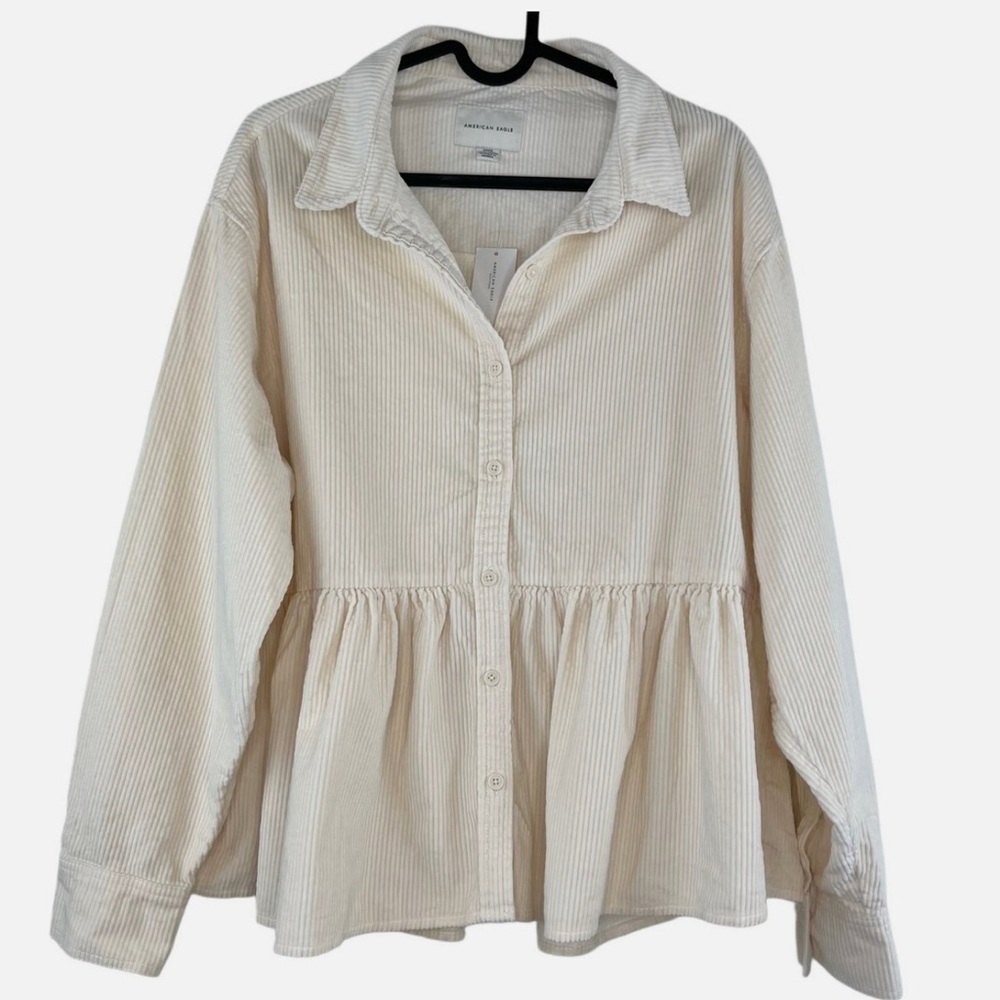 American Eagle Outfitters Cream Peplum Button Down Shirt